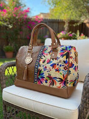 Handcrafted Embossed Satchel – Mexican Artisan Bag with Floral Embroidery